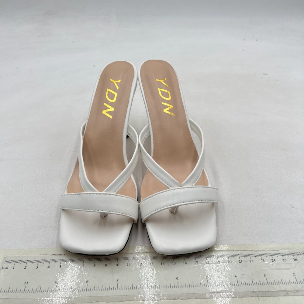 Ydn White Square Open Toe Sandal Slides High Heel… - image 3